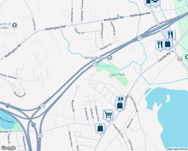map of restaurants, bars, coffee shops, grocery stores, and more near 89 Sunset Way in Manchester