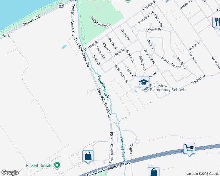 map of restaurants, bars, coffee shops, grocery stores, and more near 126 Brookside Terrace in Tonawanda