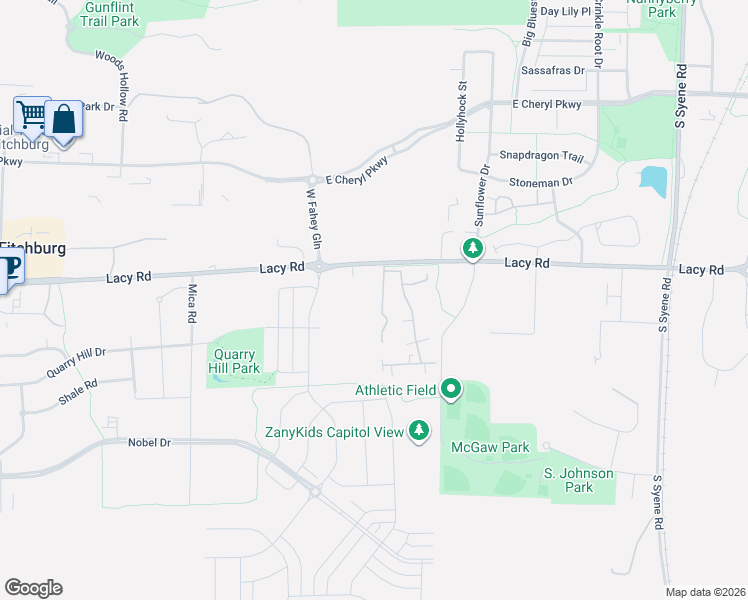 map of restaurants, bars, coffee shops, grocery stores, and more near 5305 Lacy Road in Fitchburg