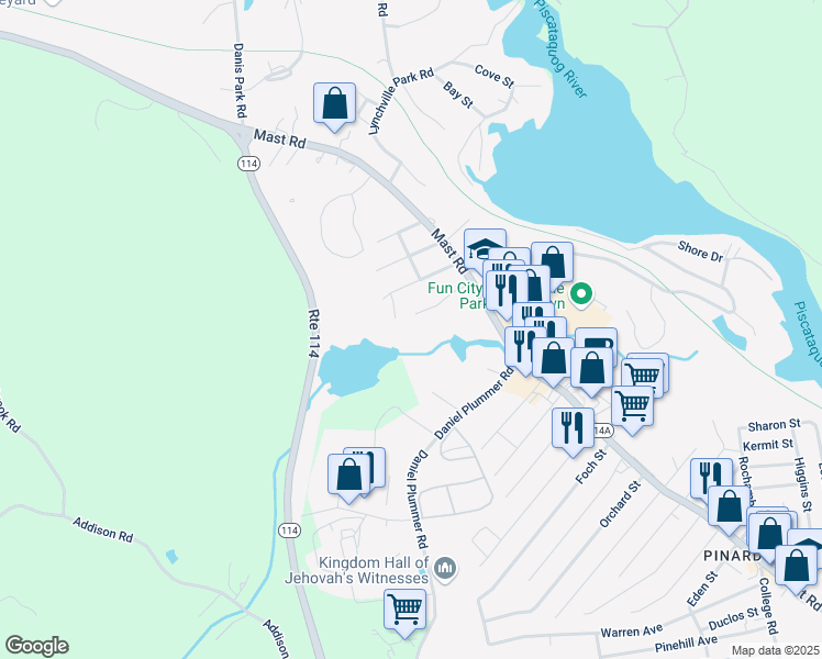 map of restaurants, bars, coffee shops, grocery stores, and more near 21 Preston Street in Goffstown