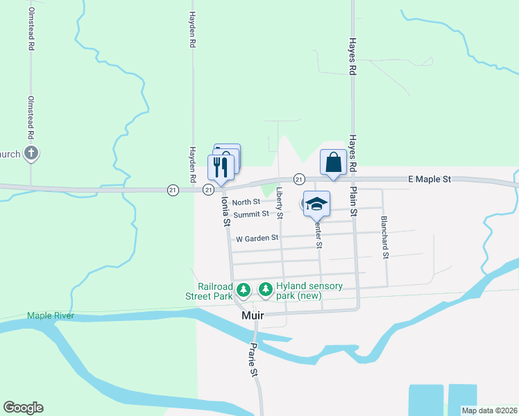 map of restaurants, bars, coffee shops, grocery stores, and more near 212 West Summit in Muir
