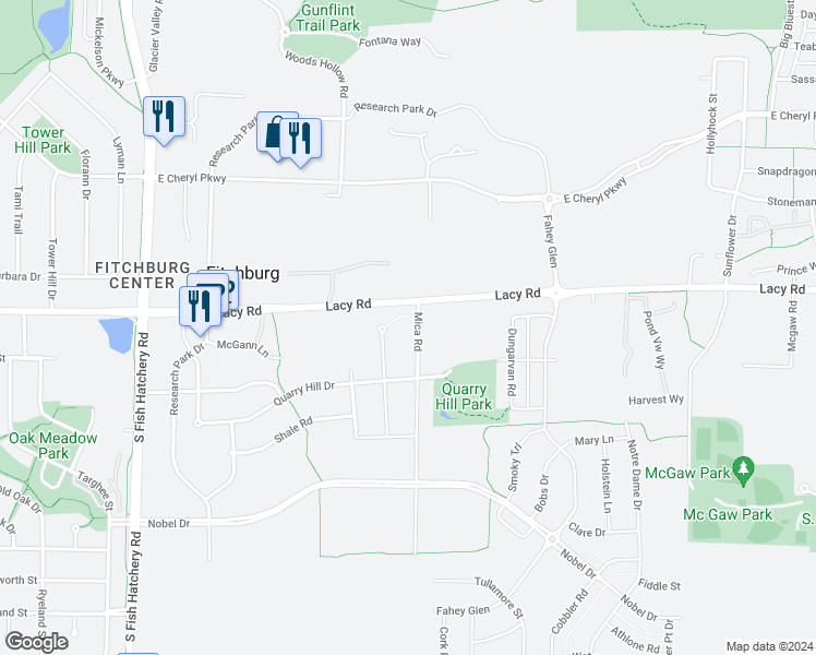 map of restaurants, bars, coffee shops, grocery stores, and more near 2681 Mica Road in Fitchburg