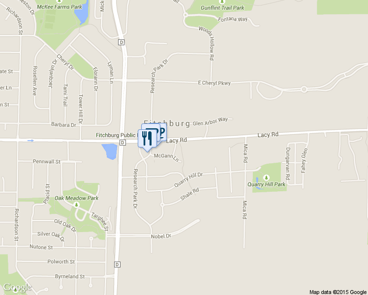 map of restaurants, bars, coffee shops, grocery stores, and more near 5501 Lacy Road in Fitchburg
