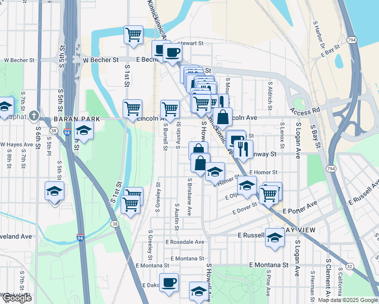map of restaurants, bars, coffee shops, grocery stores, and more near 330 East Wilson Street in Milwaukee