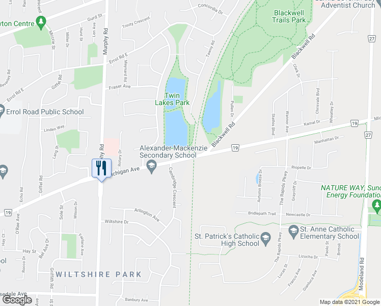 map of restaurants, bars, coffee shops, grocery stores, and more near 1294 Michigan Avenue in Sarnia