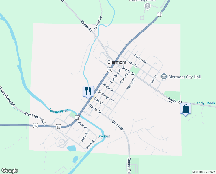 map of restaurants, bars, coffee shops, grocery stores, and more near 505 Larrabee Street in Clermont