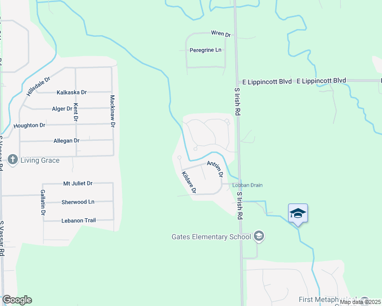 map of restaurants, bars, coffee shops, grocery stores, and more near 2119 Antrim Drive in Davison