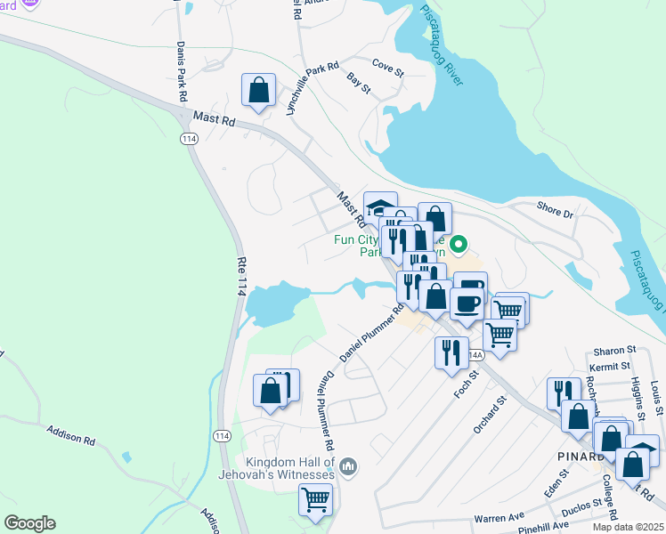 map of restaurants, bars, coffee shops, grocery stores, and more near 21 Preston Street in Goffstown