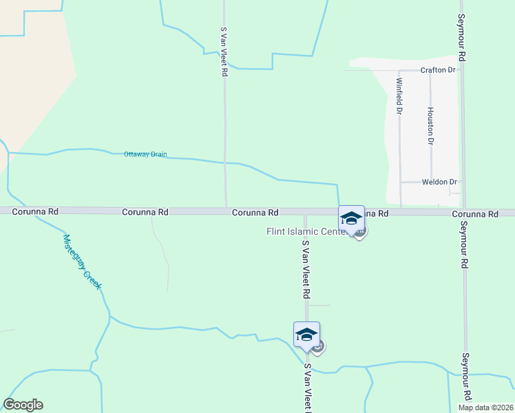 map of restaurants, bars, coffee shops, grocery stores, and more near 10075 Corunna Road in Swartz Creek