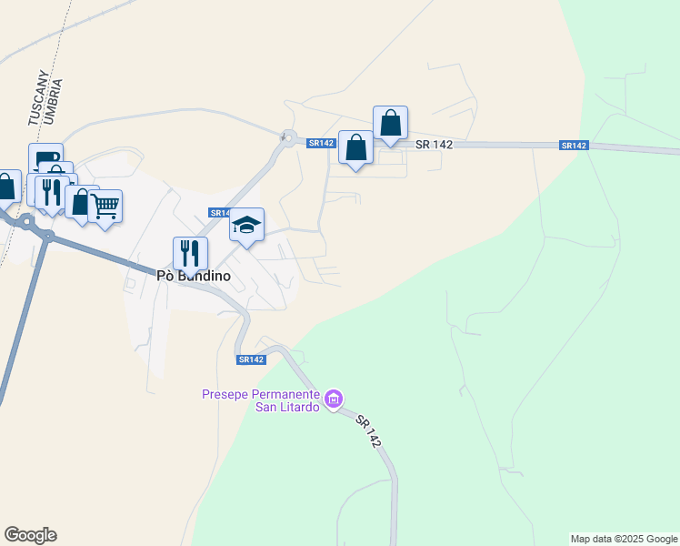 map of restaurants, bars, coffee shops, grocery stores, and more near 125 via sicilia in Provincia di Perugia
