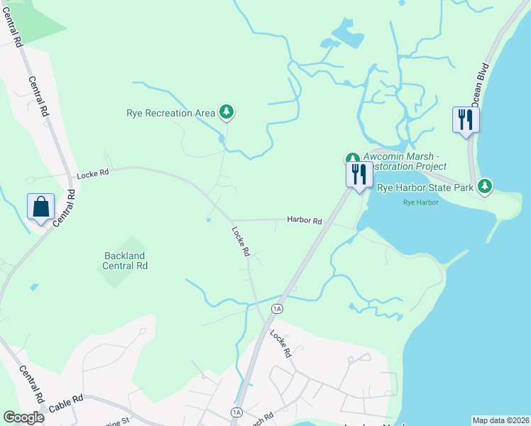 map of restaurants, bars, coffee shops, grocery stores, and more near 294 Harbor Road in Rye