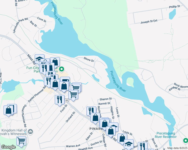 map of restaurants, bars, coffee shops, grocery stores, and more near 6 Circle Drive in Goffstown