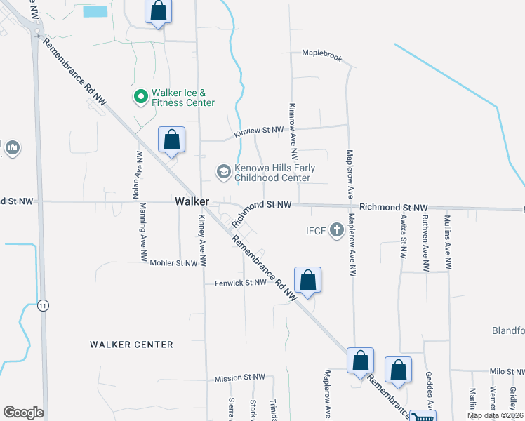 map of restaurants, bars, coffee shops, grocery stores, and more near 3880 Richmond Street Northwest in Grand Rapids