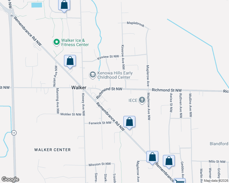 map of restaurants, bars, coffee shops, grocery stores, and more near 3811 Remembrance Road Northwest in Grand Rapids