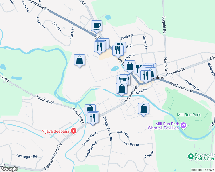 map of restaurants, bars, coffee shops, grocery stores, and more near 128 West Pleasant Street in Manlius