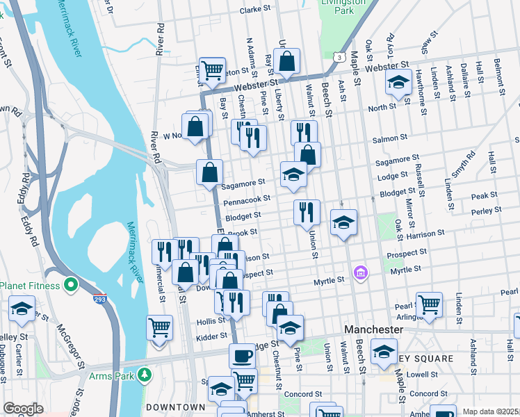 map of restaurants, bars, coffee shops, grocery stores, and more near 48 Brook Street in Manchester