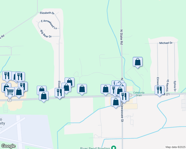 map of restaurants, bars, coffee shops, grocery stores, and more near 40 in Owosso