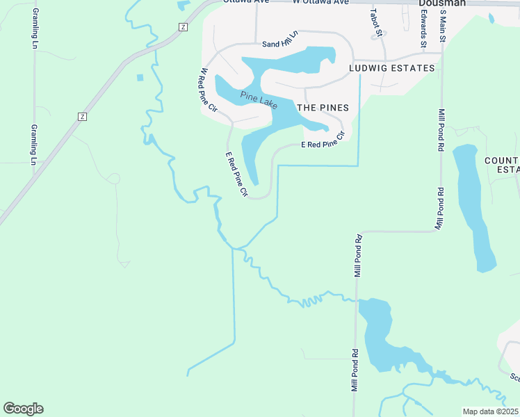 map of restaurants, bars, coffee shops, grocery stores, and more near 597 West Red Pine Circle in Dousman