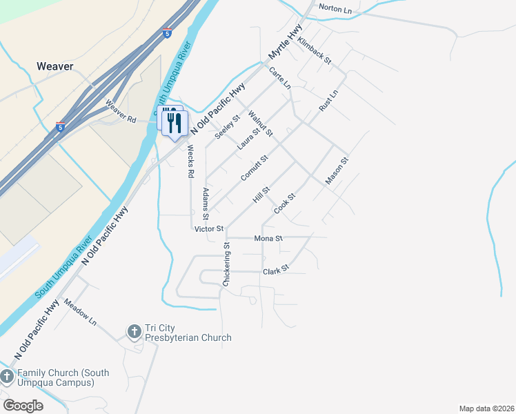 map of restaurants, bars, coffee shops, grocery stores, and more near 929 Cook Street in Myrtle Creek