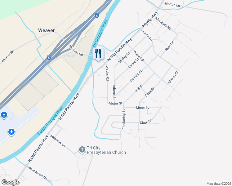map of restaurants, bars, coffee shops, grocery stores, and more near 191 Wecks Road in Myrtle Creek