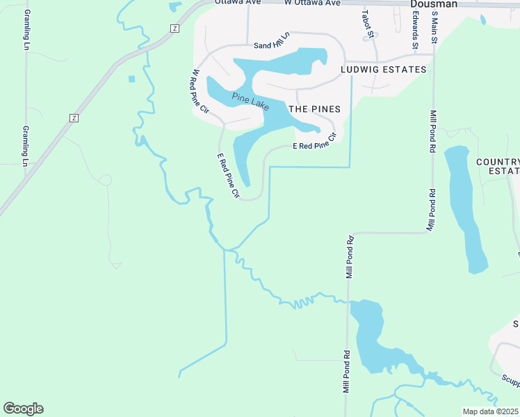 map of restaurants, bars, coffee shops, grocery stores, and more near 597 W Red Pine Cir in Dousman