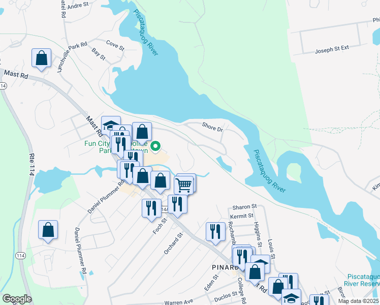 map of restaurants, bars, coffee shops, grocery stores, and more near Abbey Lane in Goffstown