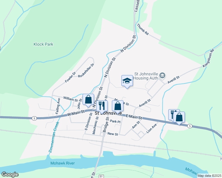 map of restaurants, bars, coffee shops, grocery stores, and more near 47 Center Street in Saint Johnsville