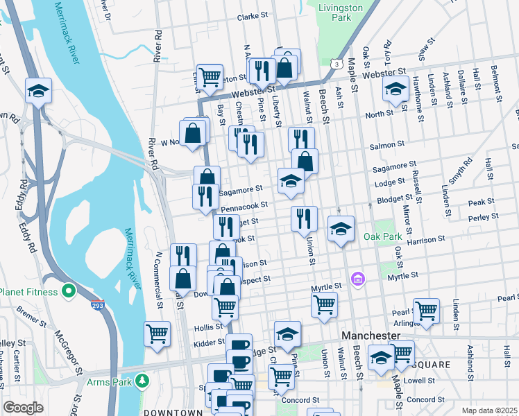 map of restaurants, bars, coffee shops, grocery stores, and more near 81 Brook Street in Manchester
