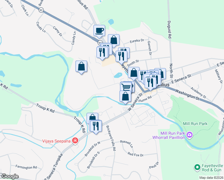 map of restaurants, bars, coffee shops, grocery stores, and more near 128 West Pleasant Street in Manlius