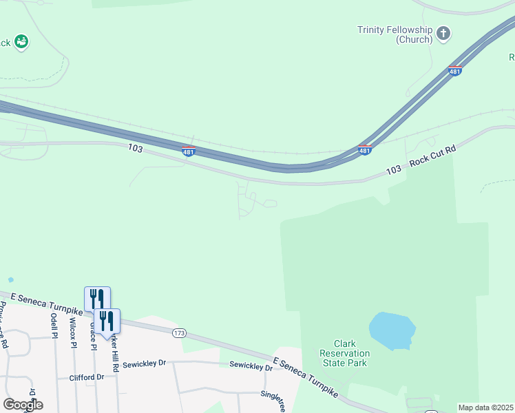 map of restaurants, bars, coffee shops, grocery stores, and more near 6120 Rock Cut Road in Jamesville