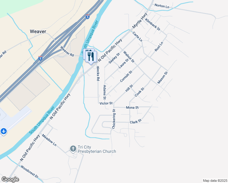 map of restaurants, bars, coffee shops, grocery stores, and more near 938 Cornutt Street in Myrtle Creek