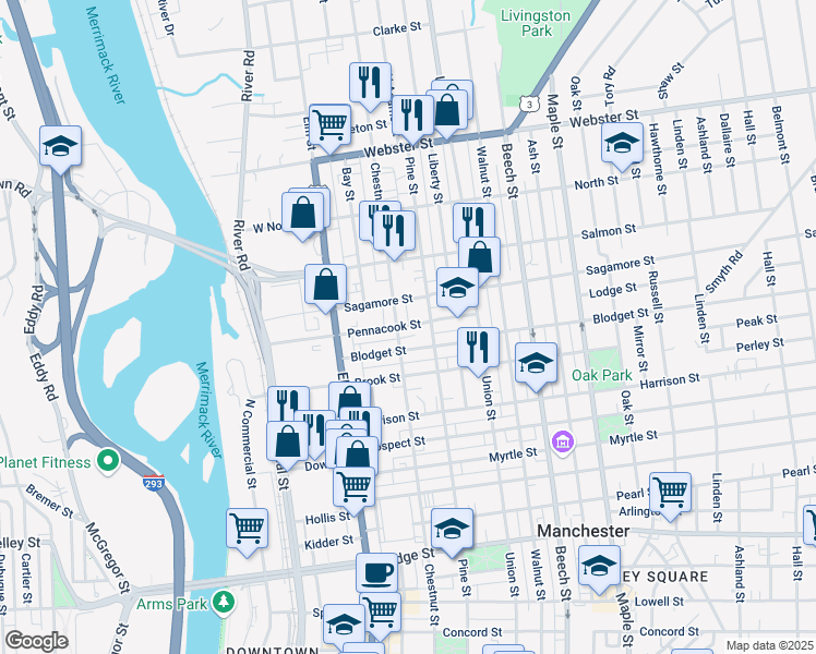 map of restaurants, bars, coffee shops, grocery stores, and more near 81 Brook Street in Manchester