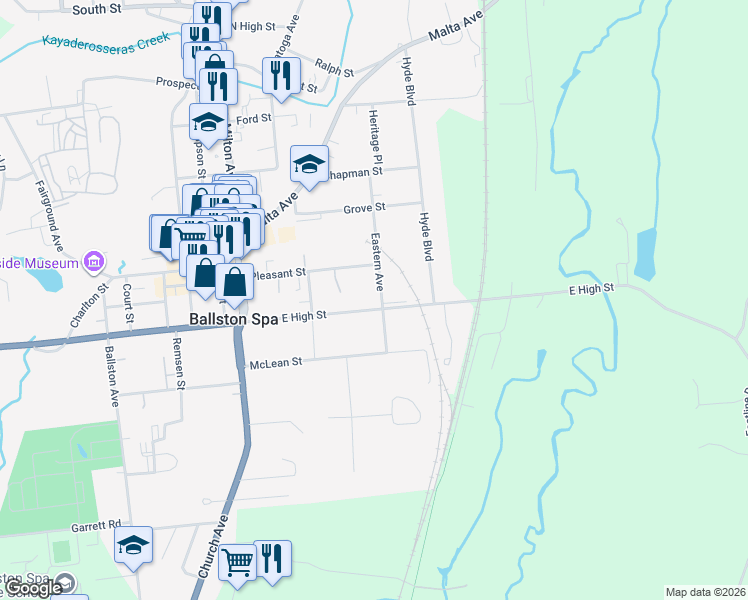 map of restaurants, bars, coffee shops, grocery stores, and more near 90-92 Eastern Avenue in Ballston Spa