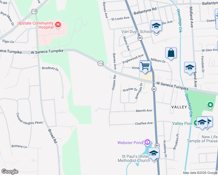 map of restaurants, bars, coffee shops, grocery stores, and more near 138 Hopper Road in Syracuse