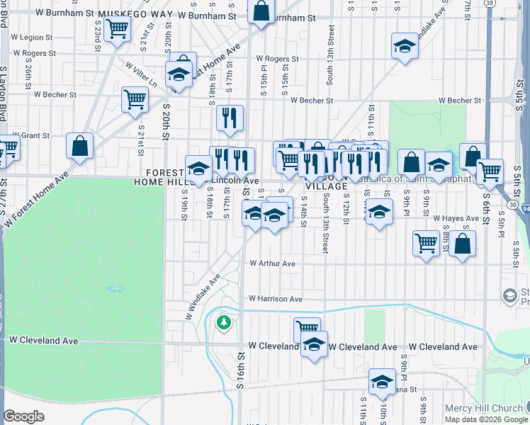 map of restaurants, bars, coffee shops, grocery stores, and more near in Milwaukee