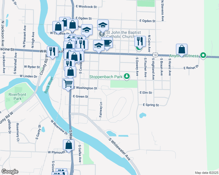 map of restaurants, bars, coffee shops, grocery stores, and more near 340 East Linden Drive in Jefferson