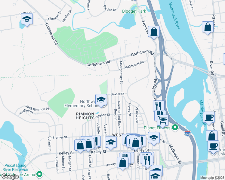map of restaurants, bars, coffee shops, grocery stores, and more near 450 Reed Street in Manchester