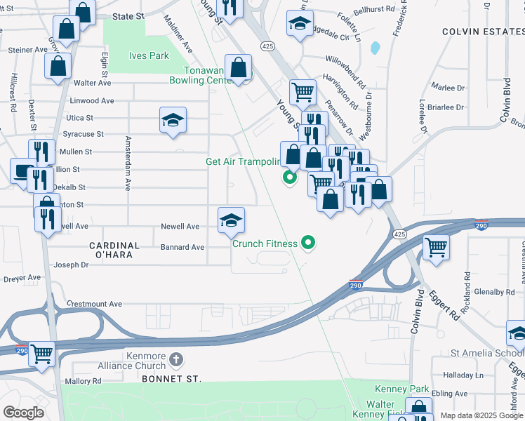 map of restaurants, bars, coffee shops, grocery stores, and more near in Erie County