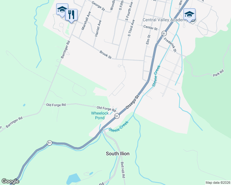 map of restaurants, bars, coffee shops, grocery stores, and more near 17 Forge Hill Drive in Ilion
