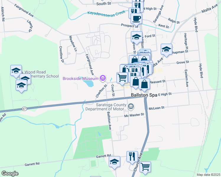map of restaurants, bars, coffee shops, grocery stores, and more near 37 Court Street in Ballston Spa