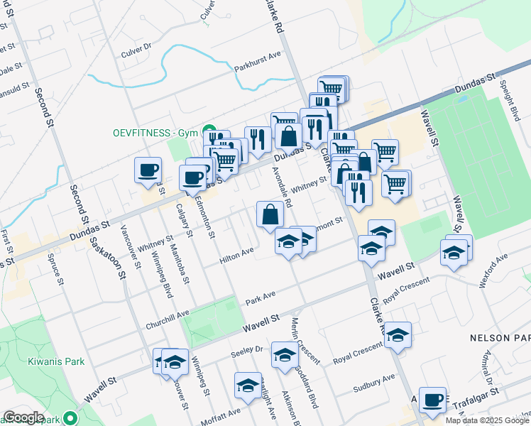 map of restaurants, bars, coffee shops, grocery stores, and more near 1839 Whitney Street in London