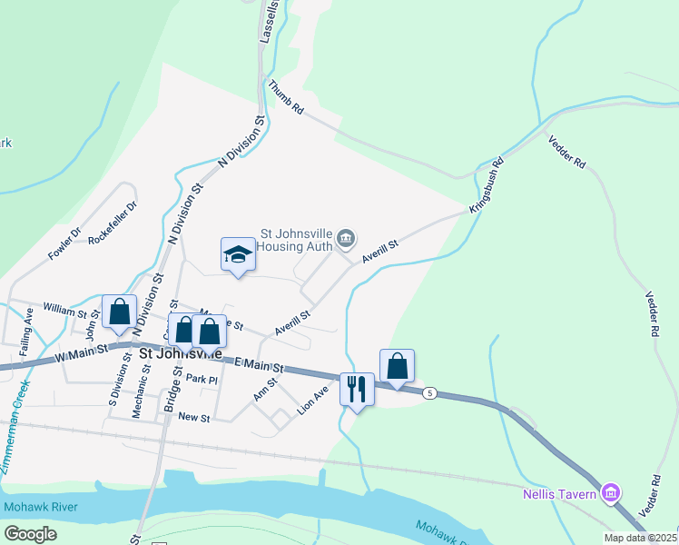 map of restaurants, bars, coffee shops, grocery stores, and more near 53 Averill Street in Saint Johnsville