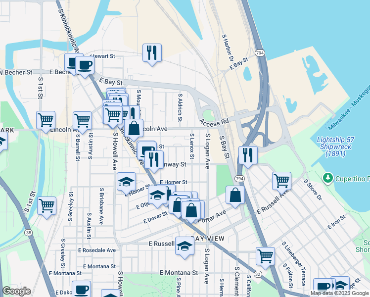 map of restaurants, bars, coffee shops, grocery stores, and more near 823 East Linus Street in Milwaukee