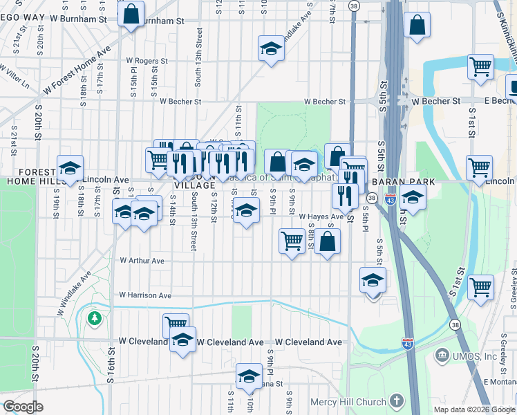 map of restaurants, bars, coffee shops, grocery stores, and more near in Milwaukee