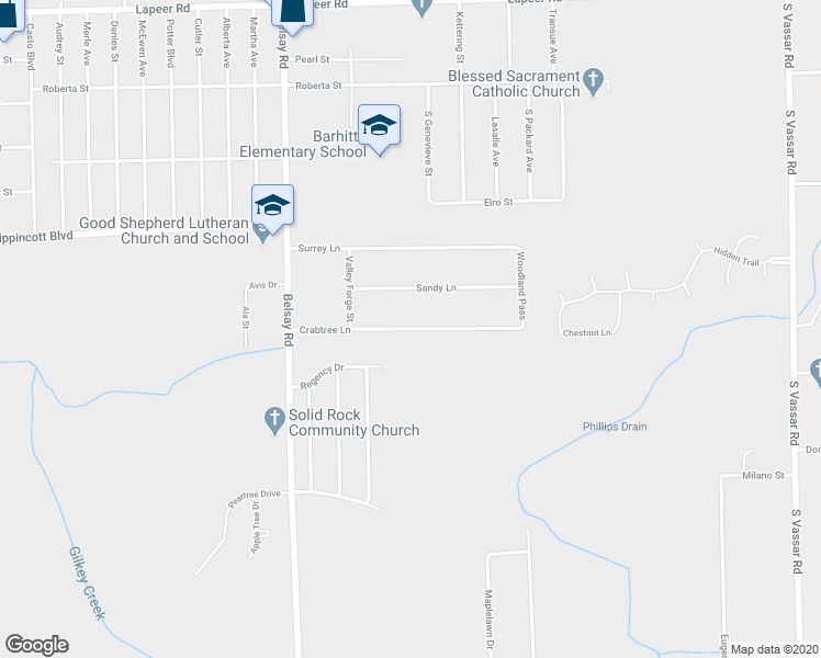 map of restaurants, bars, coffee shops, grocery stores, and more near 6152 Crabtree Lane in Burton
