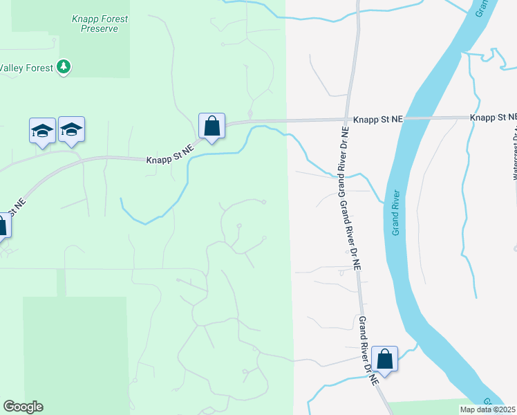 map of restaurants, bars, coffee shops, grocery stores, and more near 4806 Knapp Street Northeast in Grand Rapids