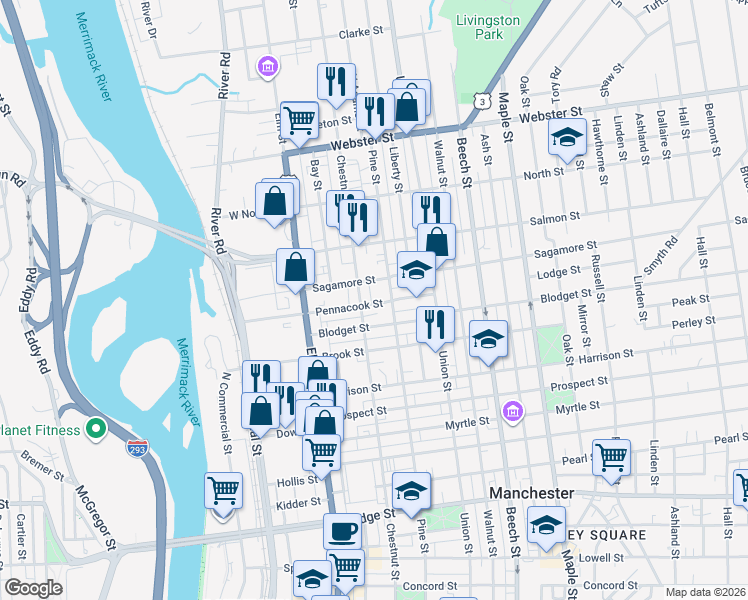 map of restaurants, bars, coffee shops, grocery stores, and more near 81 Brook Street in Manchester