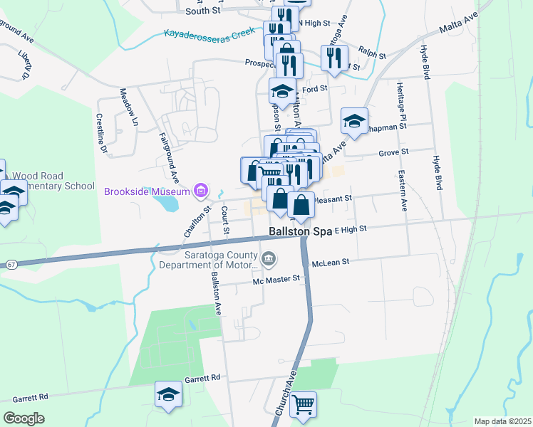 map of restaurants, bars, coffee shops, grocery stores, and more near 39 Bath Street in Ballston Spa