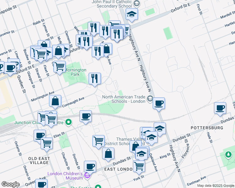map of restaurants, bars, coffee shops, grocery stores, and more near in London