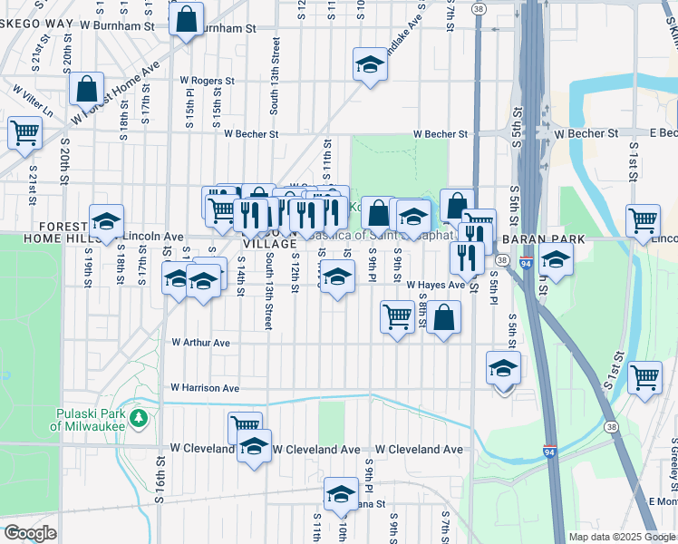 map of restaurants, bars, coffee shops, grocery stores, and more near in Milwaukee
